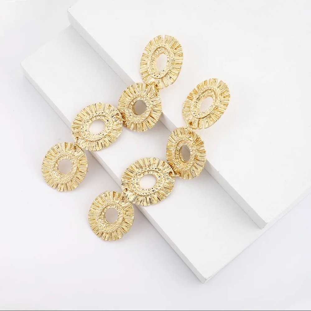 14k Yellow Gold Plated Unique Long Hang Earrings